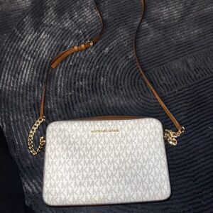 Michael Kors White and Brown Crossbody Bag